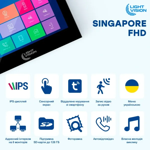 Light Vision SINGAPORE WiFi FHD BLACK (AI) 10" Відеодомофон