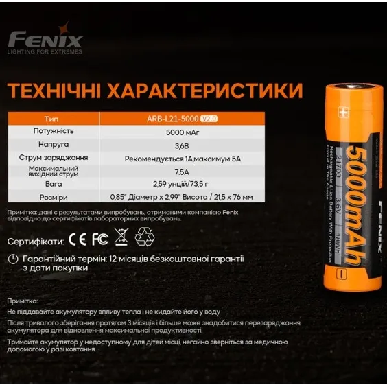 Fenix ARB-L21-5000 V2.0 Акумулятор 21700