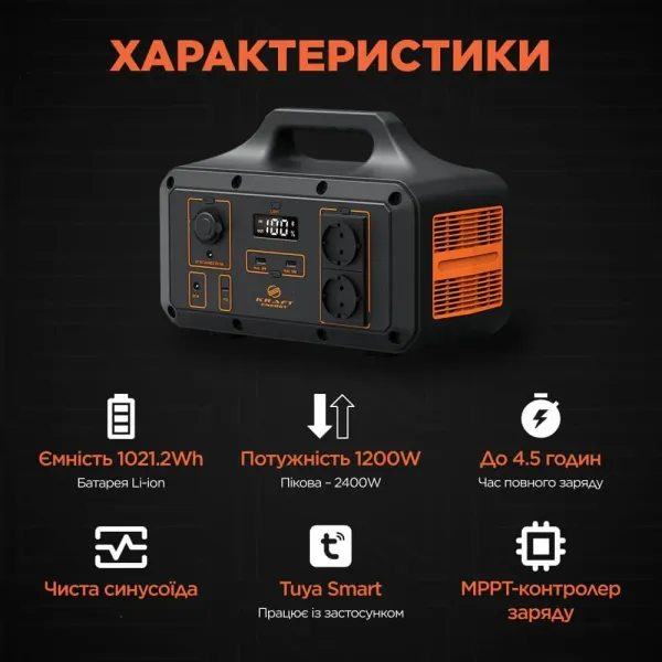 Kraft KPS-1200PX(PGH1000P-S) 1200Вт Портативне джерело живлення