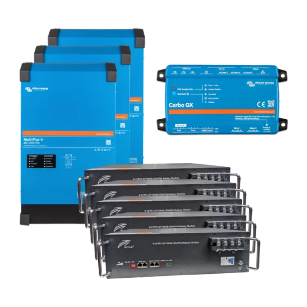 VictronEnergy MultiPlus-II + Ritar R-LFP51.2V100AH Система безперебійного живлення3 фази, 12кВт, 25кВт●год