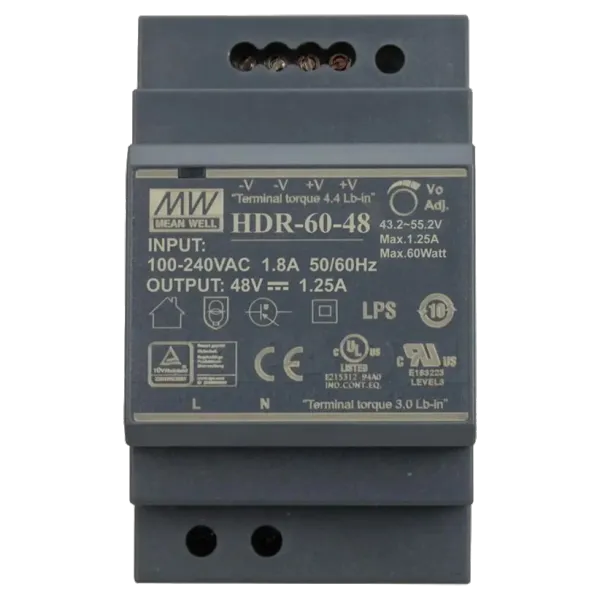 Mean Well HDR-60-48 48B 1.25А для монтажа на DIN рейку Блок живлення