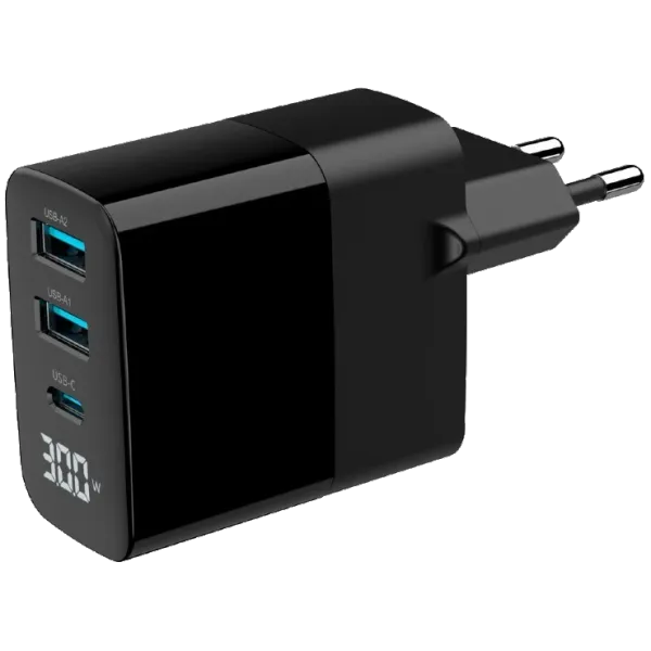 Gembird TA-UC-PDQC30LCD-BK-02 2хUSB-A (QC3.0 18W) + 1хType-C (PD20W) Мережевий зарядний пристрій