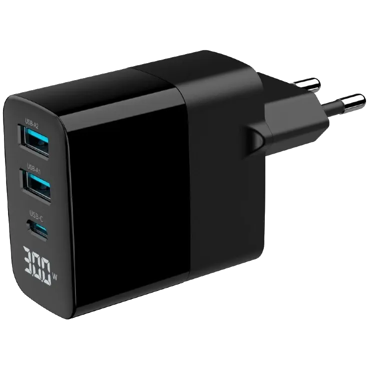 Gembird TA-UC-PDQC30LCD-BK-02 2хUSB-A (QC3.0 18W) + 1хType-C (PD20W) Мережевий зарядний пристрій