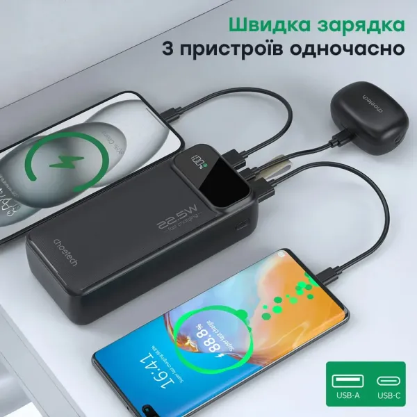 Choetech B729 20 000мА•г Black Повербанк