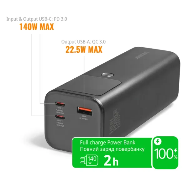 VIDEX VPB-316 PD140Вт 30000мА•г Повербанк