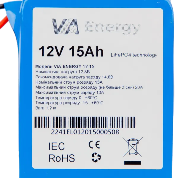 VIA Energy Акумуляторна батарея літієва 12В, 15А•г