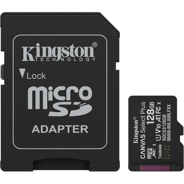 Kingston microSD 128GB C10 UHS-I A1 V10 R150MB/s + SD Карта пам'яті