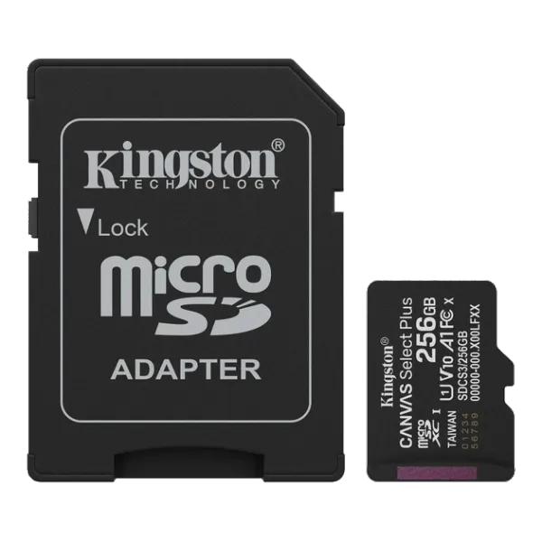 Kingston microSD 256GB C10 UHS-I A1 V10 R150MB/s + SD Карта пам'яті