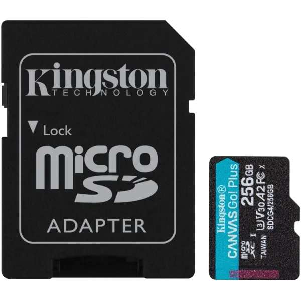 Kingston 256GB microSDXC Canvas Go Plus Gen4 A2 U3 V30 Card + Adapter Модуль флеш-пам'яті