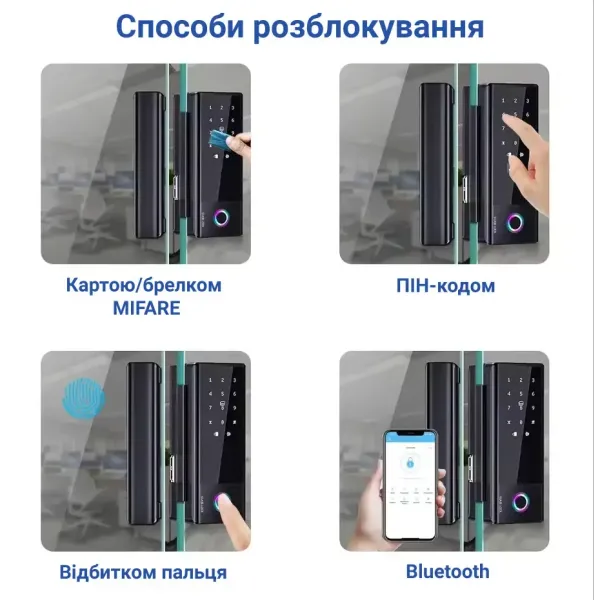 SEVEN LOCK SL-7776BF black Розумний біометричний замок на скляні двері