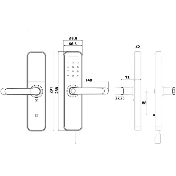SEVEN LOCK SL-7766BF black (без врізної частини) Розумний дверний біометричний замок