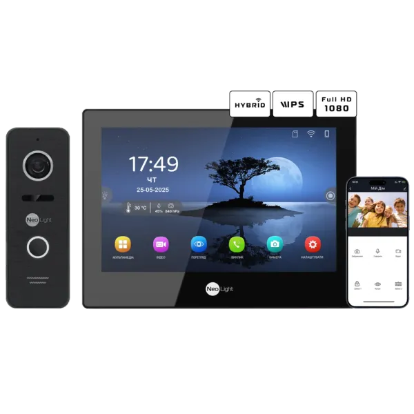 Neolight ALPHA Hybrid Black + PRIME FHD Black з кутком Комплект відеодомофону