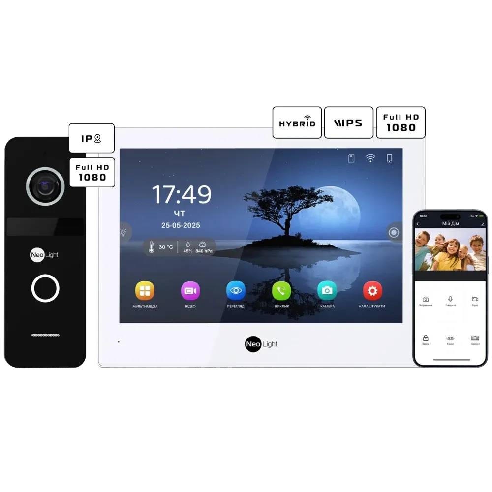 Neolight ALPHA Hybrid + SOLO IP Black з кутком, PoE адаптер для панелі виклику Комплект відеодомофону