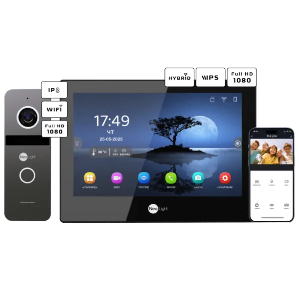Neolight ALPHA Hybrid Black + SOLO IPW Graphite з кутком, PoE адаптер для панелі виклику Комплект відеодомофону