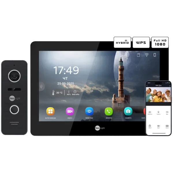 Neolight MEZZO Hybrid Black + PRIME FHD Black з кутком Комплект відеодомофону