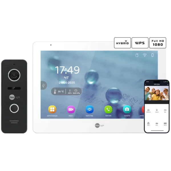 Neolight MEZZO Hybrid + PRIME FHD Black з кутком Комплект відеодомофону