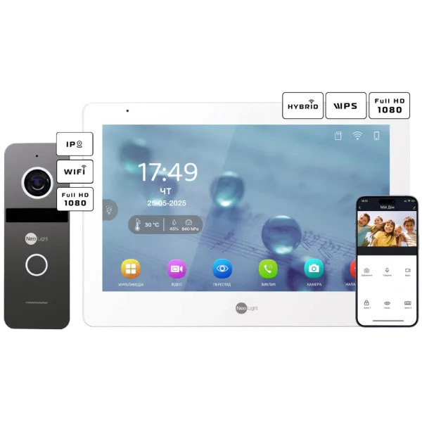Neolight MEZZO Hybrid + SOLO IPW Graphite з кутком, PoE адаптер для панелі виклику Комплект відеодомофону